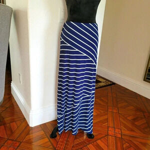 Ann Taylor Loft Maxi Skirt Stretch Striped Navy Bl